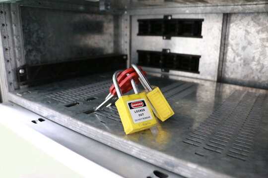 Lockout Tagout , Electrical safety system.Key lock switch or circuit breaker for safety protect.in electric room	