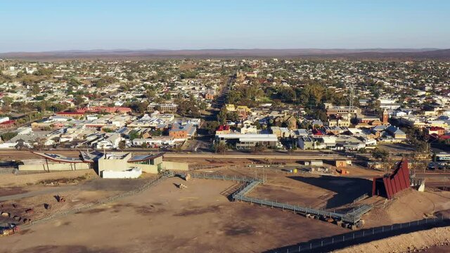 Hill top cafe and miners memorial in Broken Hill Silver city of Australia as 4k.
