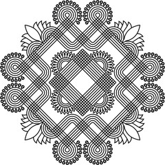 Indian Traditional and Cultural Rangoli, Alpona, Kolam, or Paisley vector line art. Bengal art India. for textile printing, logo, wallpaper