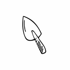 Garden shovel isolated on a white background. Garden scoop. Shovel for earthworks. A tool for digging and transplanting plants. Vector illustration in the Doodle style.