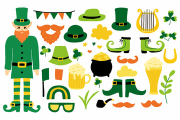 St. patrick's day vector set. Big set for St. Patrick's day. Hats, beer, boots, harp, lipricon and more.