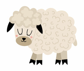 Vector sheep icon. Cute cartoon female ewe illustration for kids. Farm animal isolated on white background. Colorful flat cattle picture for children.