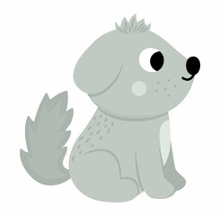 Vector dog icon. Cute cartoon sitting pet illustration for kids. Farm or domestic animal isolated on white background. Colorful flat puppy picture for children.