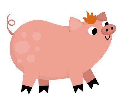 Vector pig icon. Cute cartoon swine illustration for kids. Farm animal isolated on white background. Colorful flat cattle picture for children.