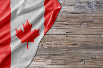 Wooden pattern old nature table board with Canada flag - 482154147