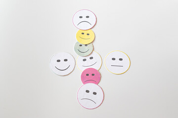 Smiley emoticon and other facial expressions.Customer satisfaction concept.Good thinking.
positive idea, evaluation, rating concept.