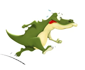 Poster Illustration of a Running Crocodile. Cartoon Character © liusa