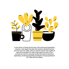 Vector set with lettering and indoor plants. Isolated illustrations for stickers, embroidery, badges, pins and clothing