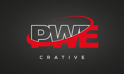 PWE creative letters logo with 360 symbol Logo design