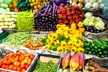 Sri Lanka Bazaar. Tropical fruits and vegetables in outdoor market in Sri Lanka. 