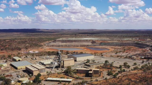Open pit operating ore mine in Broken Hill of outback Australia &ndash; aerial 4k.
