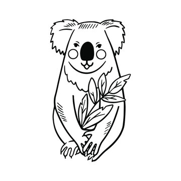 Beautiful linear koala illustration. Graphic animal. Simple contour vector animal drawing. Black line icon.