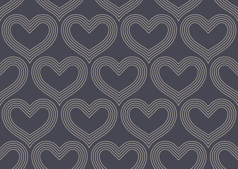 Fototapeta na wymiar Valentine's Day Background Vector Linear Heart Seamless Pattern Abstract Retro Wallpaper. Outline Hearts Graphic Love Symbol Repetitive Subtle Texture. Art Deco Old Fashioned Tileable Illustration