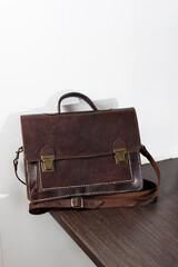 brown leather briefcase with antique and retro looks for man