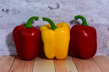 Red peppers isolated on white background. Top view