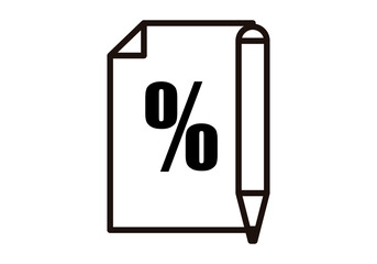 Icono negro de lápiz con documento y porcentaje. 