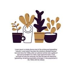 Vector set with lettering and indoor plants. Isolated illustrations for stickers, embroidery, badges, pins and clothing