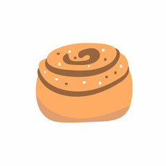 Cinnamon bun. Sweet roll with sugar isolated on white background. Vector illustration