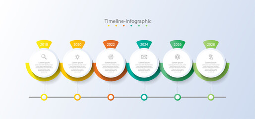 Timeline infographic business  template circle colorful elements with 6 step