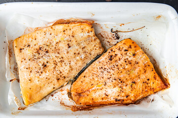 char fish barbecue grill fried salmon fish seafood fresh dietary healthy meal food diet snack on the table copy space food background keto or paleo diet pescatarian