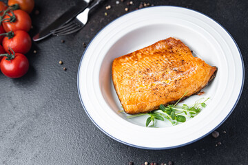 char fish barbecue grill fried salmon fish seafood fresh dietary healthy meal food diet snack on the table copy space food background keto or paleo diet pescatarian