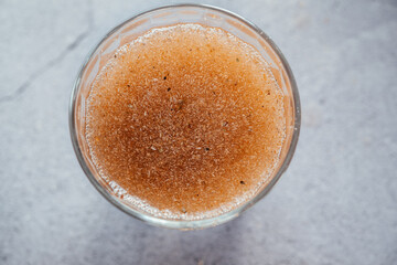 A glass of water soluble psyllium husk dietary fiber supplement, healthy diet morning routine