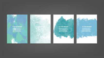 Set of blue vector watercolor backgrounds for poster, brochure or flyer, Bundle of watercolor posters, flyers or cards. Banner template.