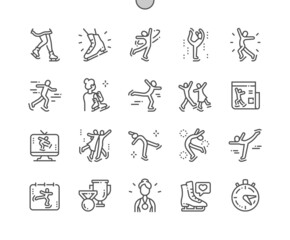 Figure skating. Girl with skates. Winter sport. Champion. Pixel Perfect Vector Thin Line Icons. Simple Minimal Pictogram © palau83