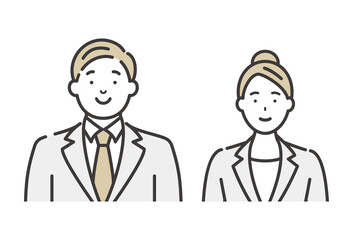 スーツを着た笑顔のビジネスマンとビジネスウーマン