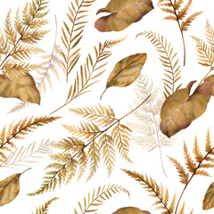 Seamless pattern with watercolor fern leaves. Repeating background with of foliage isolated on white background. Great for fabric, textile, wrapping paper, packing and your other design © Aleksa