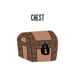 Images of an old wooden chest with a padlock in the flat style