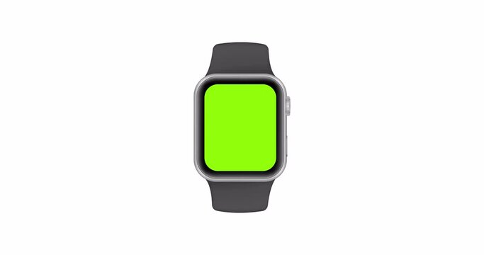 Animated Smart Watch Mockup with Green Screen, Isolated on White Background