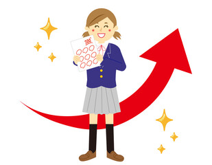 テストの答案用紙を持つ女子学生