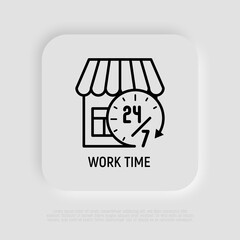 Work time, opening hours for shop thin line icon. Modern vector illustration.