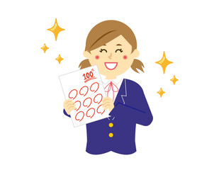 テストの答案用紙を持つ女子学生