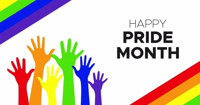 Happy Pride Month Animation with Rise Up Colorful Hands and LGBT Flag