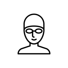 Obraz na płótnie Canvas Face of swimmer in swimming cap and goggles. Thin line icon. Modern vector illustration.