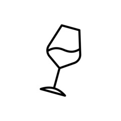 Inclined wineglass thin line icon. Modern vector illustration for bar logo.