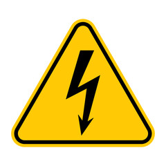 Electricity warning sign. Vector illustration of yellow triangle sign with lightning bolt icon inside. Electricity hazard. Caution high voltage. Risk of injury and death. Do not touch.