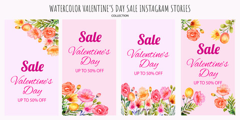 hand drawn set of valentine sale instagram stories