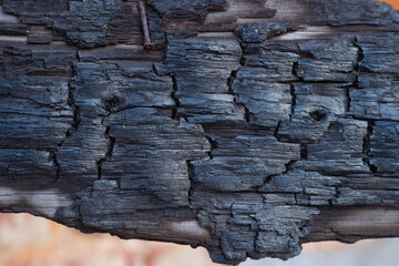 The charred texture of burnt wood, burnt wood background