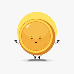 Cute coin character meditating in yoga pose
