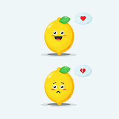 Cute lemon character with happy and sad expressions