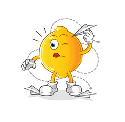 lemon with paper plane character. cartoon mascot vector