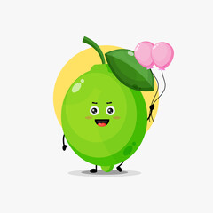Illustration of cute lime character carrying balloon