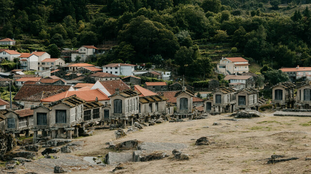 Overview of Typical Espigueiros do Soajo, Portugal