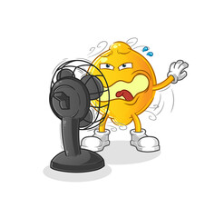 lemon in front of the fan character. cartoon mascot vector