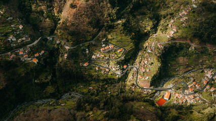 Scenic Small Town in a Green Valley, Curral das Freiras, Madeira Island, Portugal