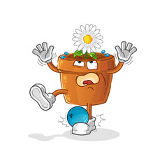 flower pot hiten by bowling cartoon. cartoon mascot vector