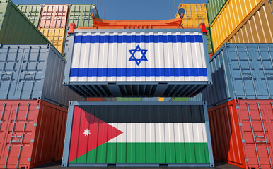 Freight containers with Jordan and Israel national flags. 3D Rendering 